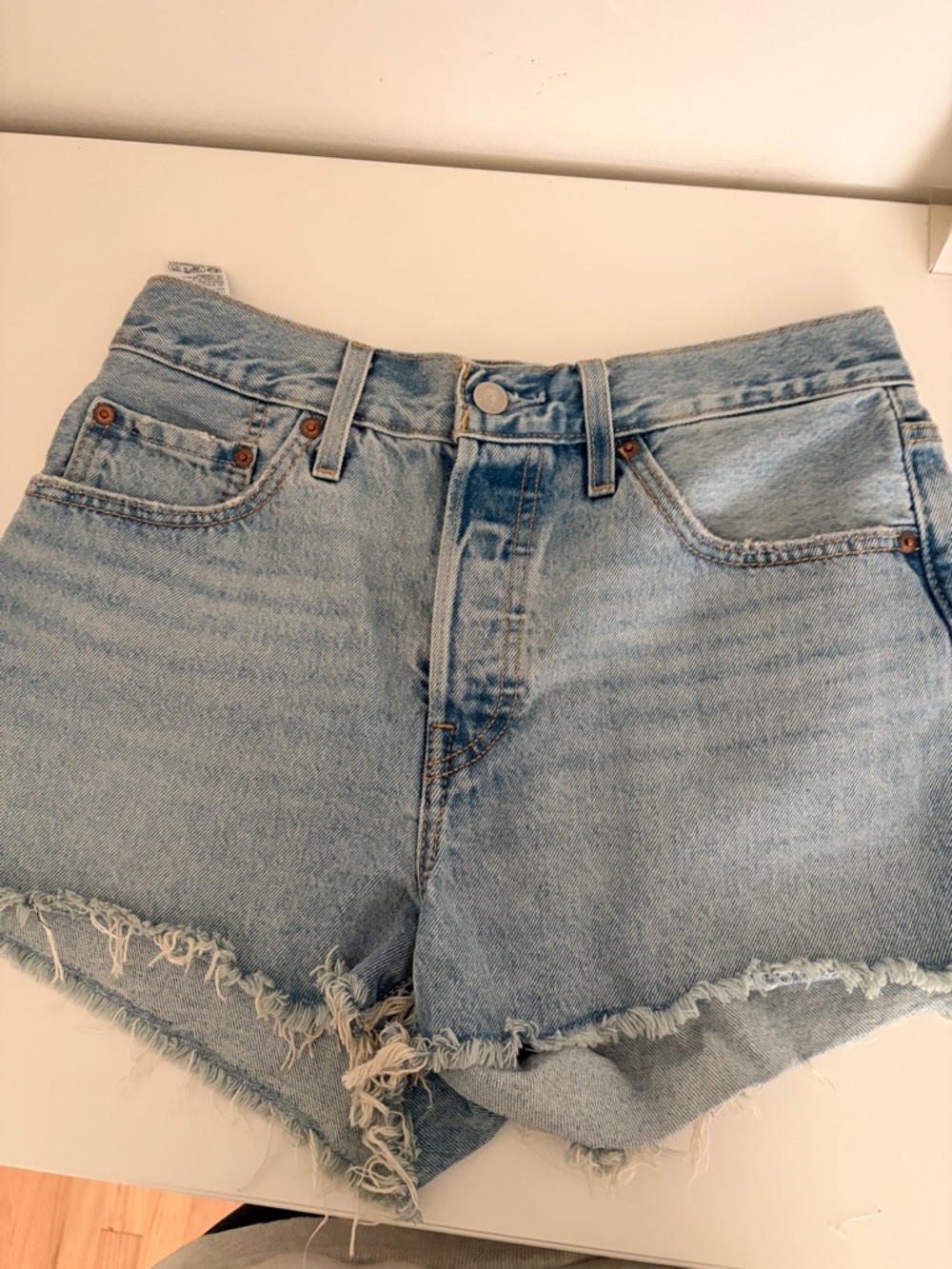 Levi's 501 Light Blue High-Waist Distressed Denim Shorts